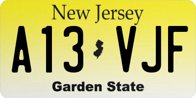 NJ license plate A13VJF