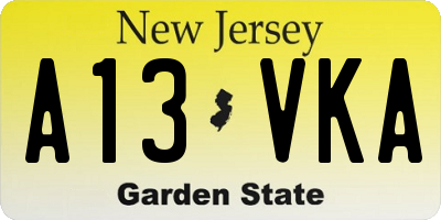 NJ license plate A13VKA