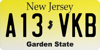 NJ license plate A13VKB