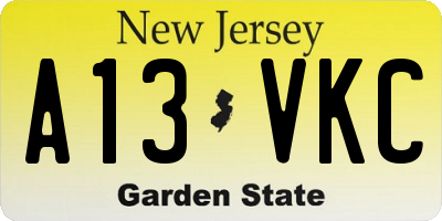 NJ license plate A13VKC