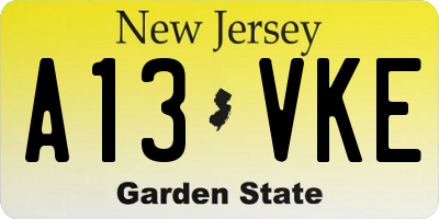 NJ license plate A13VKE
