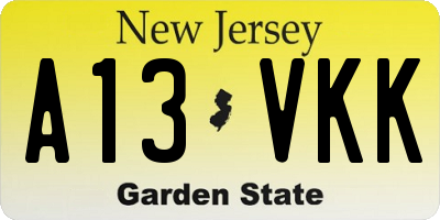 NJ license plate A13VKK