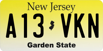 NJ license plate A13VKN