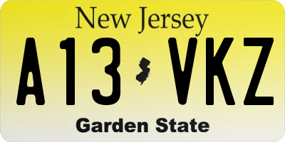 NJ license plate A13VKZ