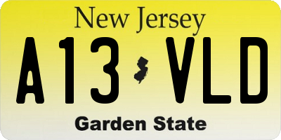 NJ license plate A13VLD