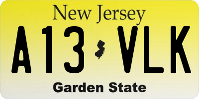 NJ license plate A13VLK