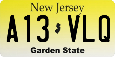 NJ license plate A13VLQ