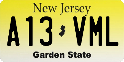 NJ license plate A13VML