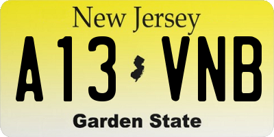 NJ license plate A13VNB
