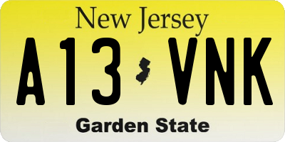 NJ license plate A13VNK