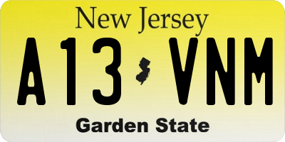 NJ license plate A13VNM