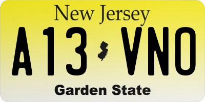 NJ license plate A13VNO