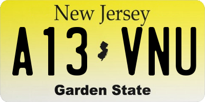 NJ license plate A13VNU
