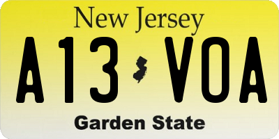 NJ license plate A13VOA