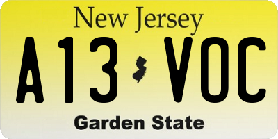 NJ license plate A13VOC