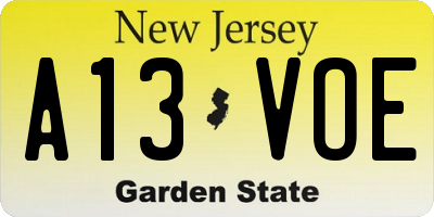 NJ license plate A13VOE
