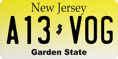 NJ license plate A13VOG