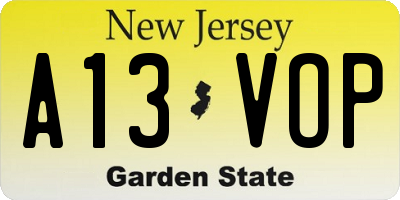 NJ license plate A13VOP