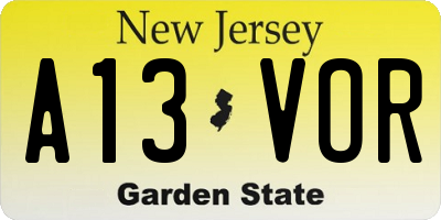 NJ license plate A13VOR
