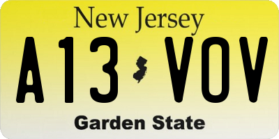 NJ license plate A13VOV