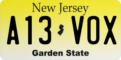 NJ license plate A13VOX