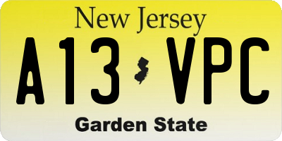 NJ license plate A13VPC