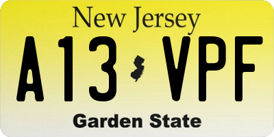 NJ license plate A13VPF