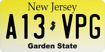 NJ license plate A13VPG