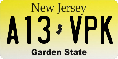 NJ license plate A13VPK