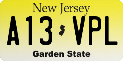 NJ license plate A13VPL