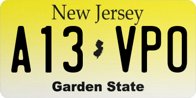 NJ license plate A13VPO