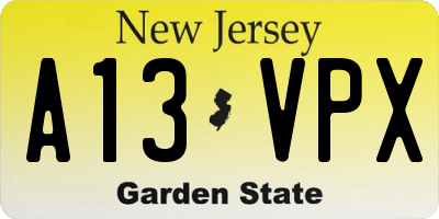 NJ license plate A13VPX