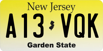 NJ license plate A13VQK