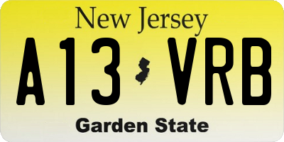 NJ license plate A13VRB