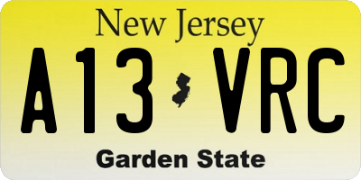 NJ license plate A13VRC