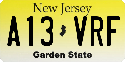 NJ license plate A13VRF