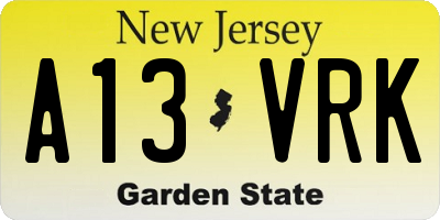 NJ license plate A13VRK
