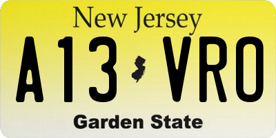 NJ license plate A13VRO