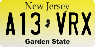 NJ license plate A13VRX
