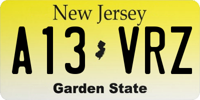 NJ license plate A13VRZ
