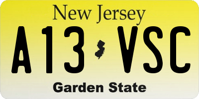 NJ license plate A13VSC