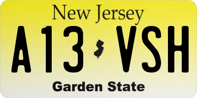 NJ license plate A13VSH