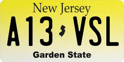 NJ license plate A13VSL