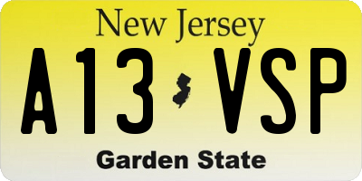 NJ license plate A13VSP