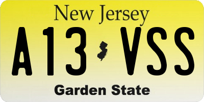 NJ license plate A13VSS