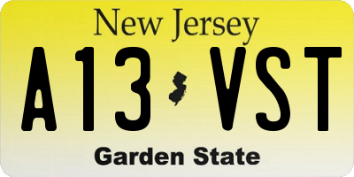 NJ license plate A13VST
