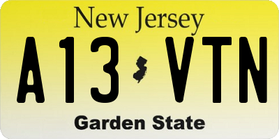NJ license plate A13VTN