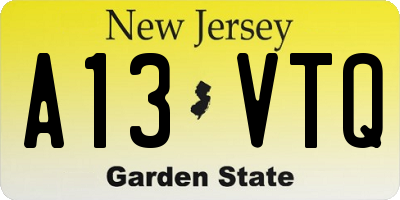 NJ license plate A13VTQ