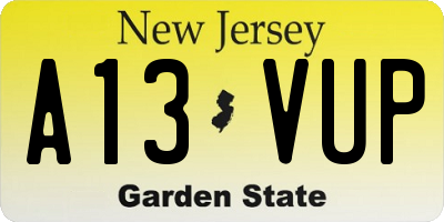 NJ license plate A13VUP