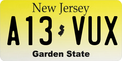 NJ license plate A13VUX